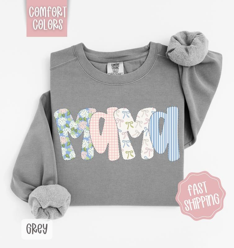Floral Mama Comfort Colors Sweatshirt, Cute Spring Mom Sweatshirt, Coquette Mama Sweatshirt T-Shirts, Hoodie | PureTeeCo.com