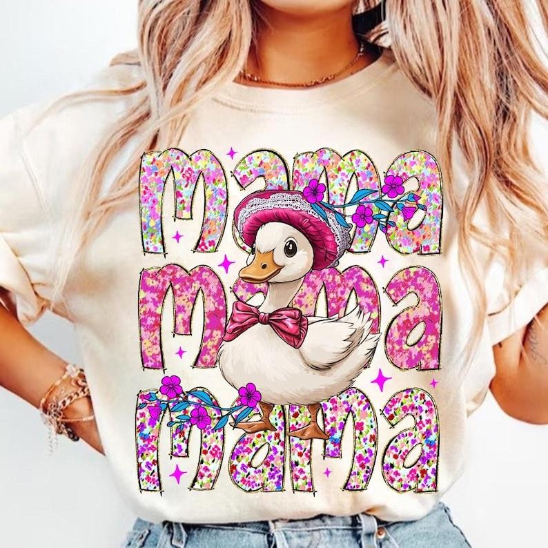 Floral Mama Goose Bow Coquette with Girly Duck Vintage Mother's Day T-Shirt Hoodie, Sweatshirt | PureTeeCo.com