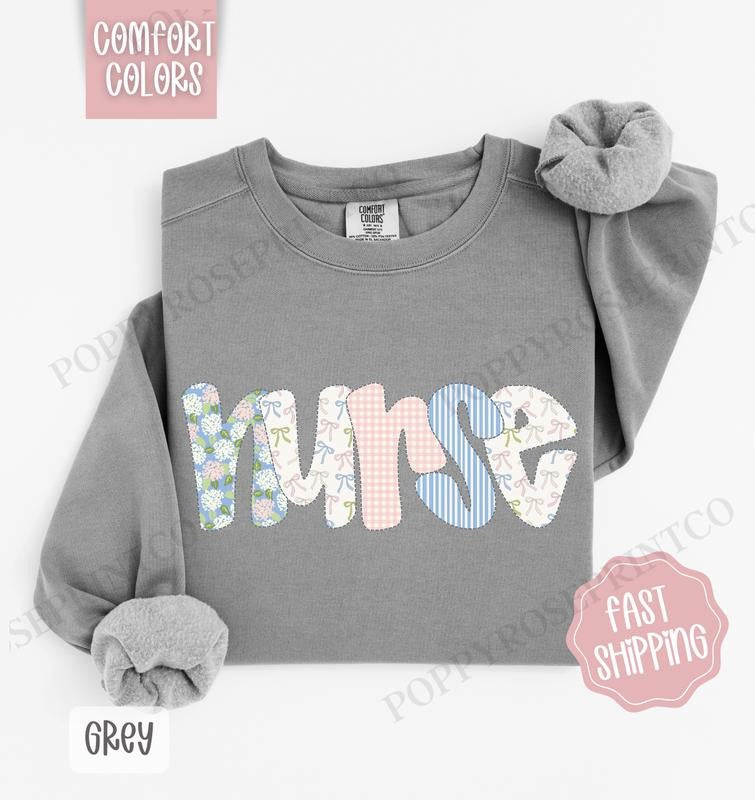Floral Nurse Comfort Colors Sweatshirt, Cute Spring RN Sweater, Coquette Nursing Crewneck T-Shirts, Hoodie | PureTeeCo.com