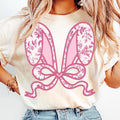 Floral Pink Toile Chinoiserie bunny T-Shirt, Bunny coquette bow T-Shirt, easter T-Shirt, easter coquette T-Shirt, spring...