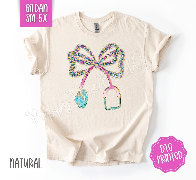 Floral Stethoscope Bow Gildan Shirt, Women's Tshirt, Cute Nurse Tee, Gift for Her Hoodie, Sweatshirt | PureTeeCo.com