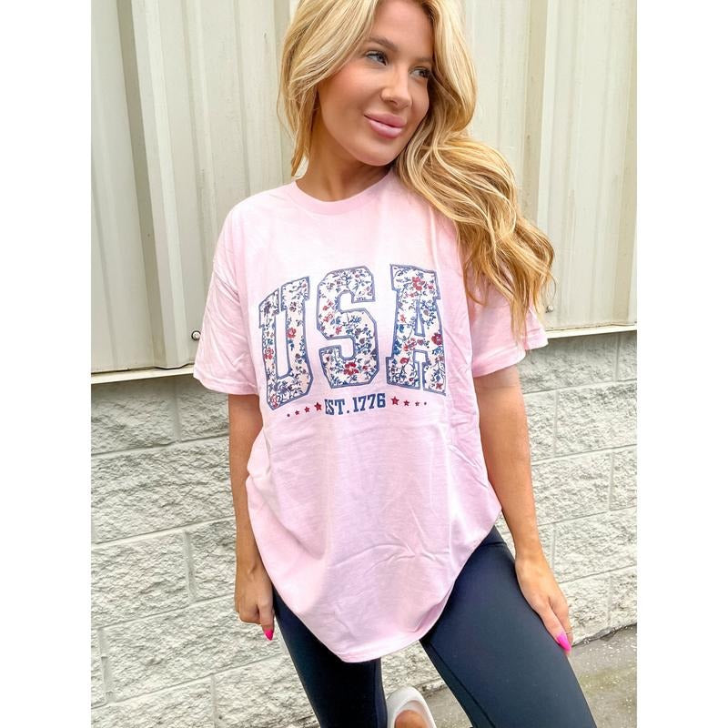 Floral USA Graphic Top T-Shirts, Hoodie, Sweatshirt | PureTeeCo.com