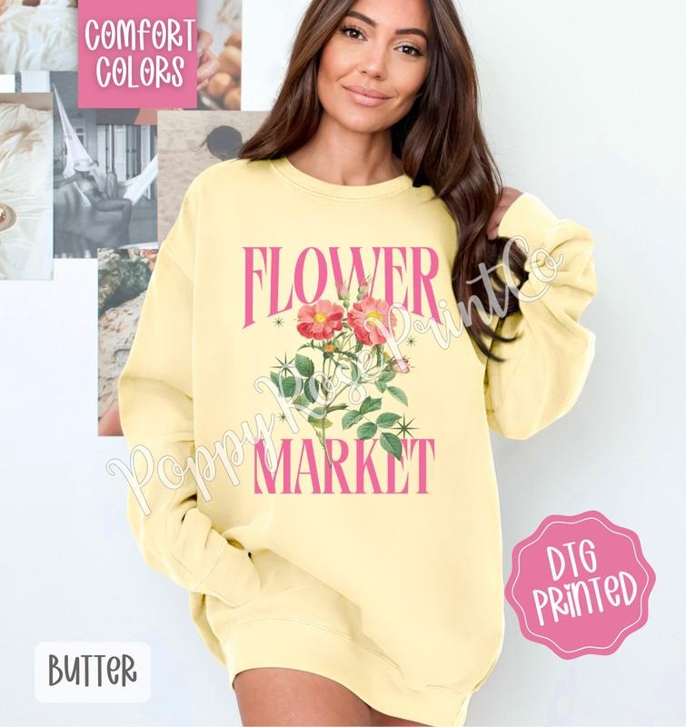 Flower Market Comfort Colors Sweatshirt, Fruit Summer Sweater, Cute Women's Crewneck T-Shirts, Hoodie | PureTeeCo.com
