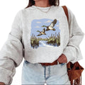 Flying Mallard Ducks Waterfowl Hunting Sweatshirt - Cotton Pullover with Duck Hunting Scene, Wetland Landscape,...
