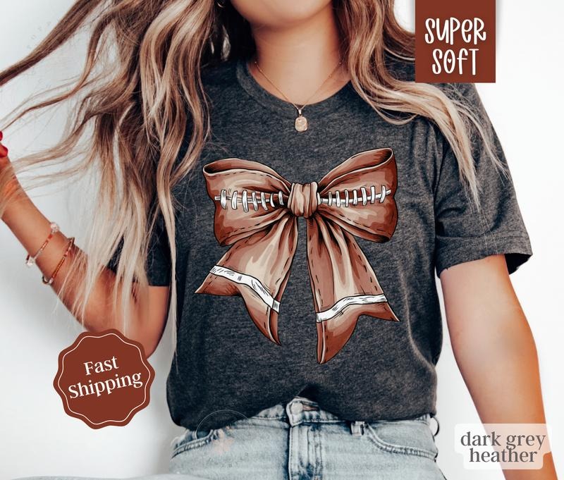 Football Bow Shirt, Womens Football Tee, Game Day Shirt, Womenswear Oversized Crewneck Hoodie, Sweatshirt | PureTeeCo.com