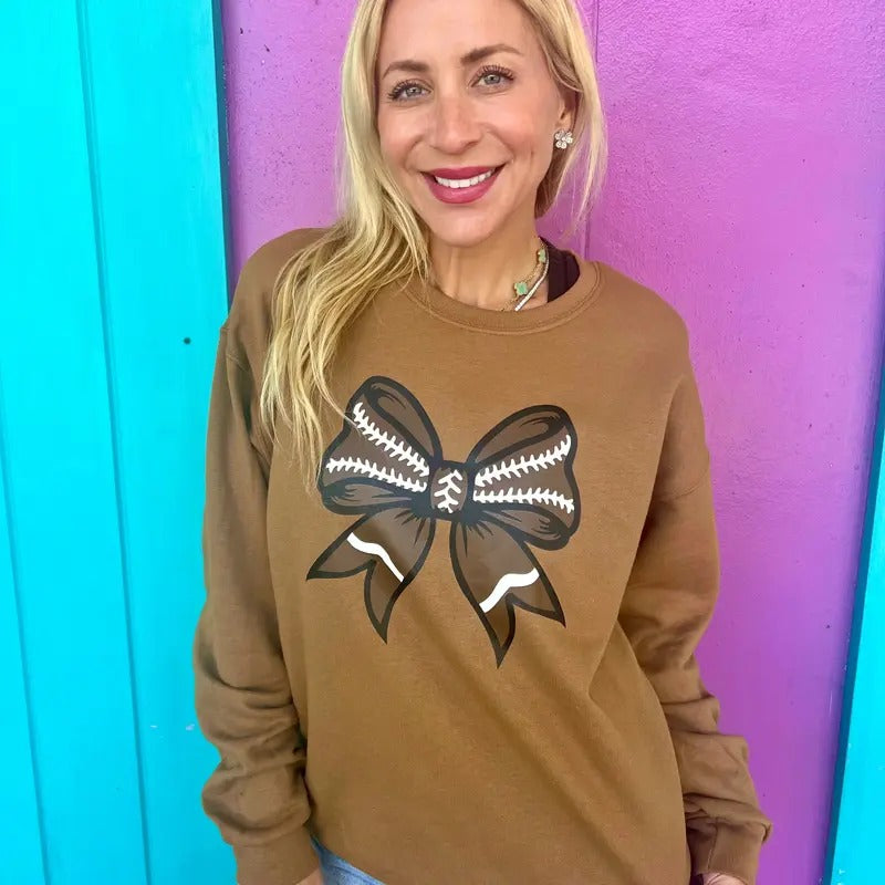 Football Brown Bow Sweatshirt T-Shirts, Hoodie | PureTeeCo.com