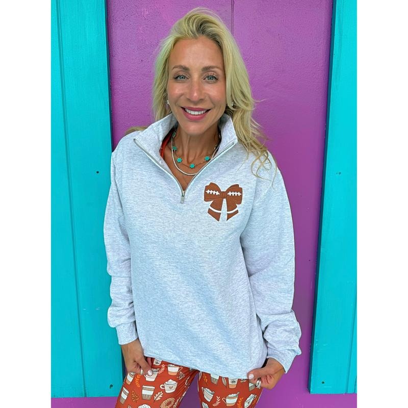 Football Embroidered Bow Quarter Zip T-Shirts, Hoodie, Sweatshirt | PureTeeCo.com