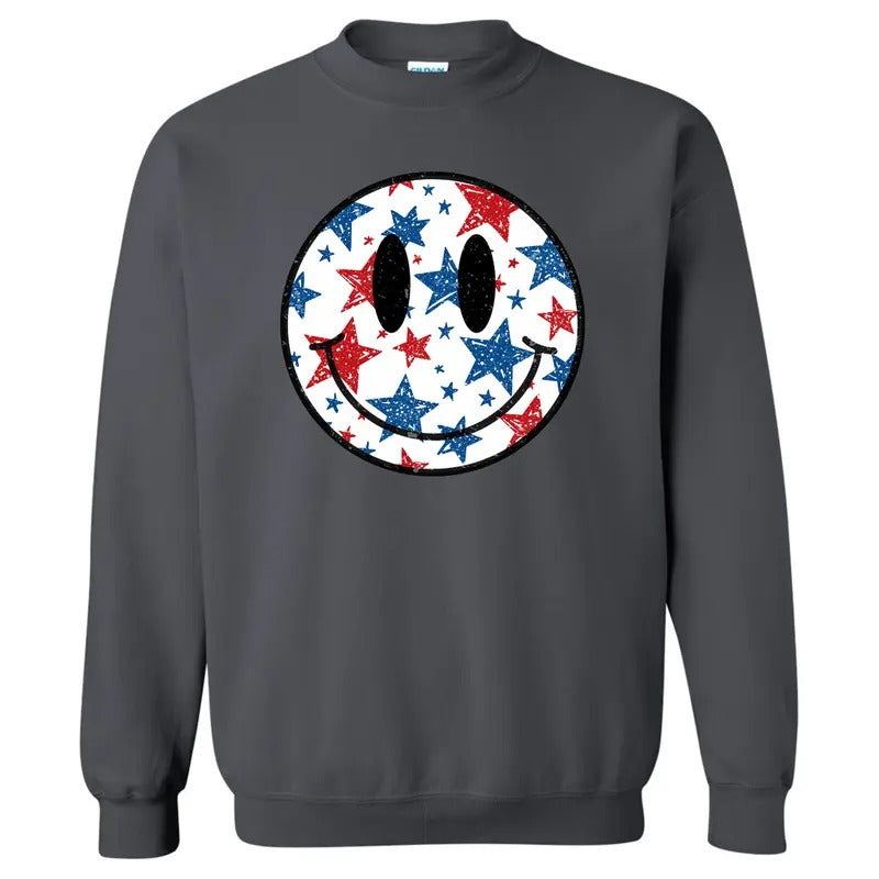 Fourth Of July Stars Happy Face Sweatshirt 'NLB' T-Shirts, Hoodie | PureTeeCo.com