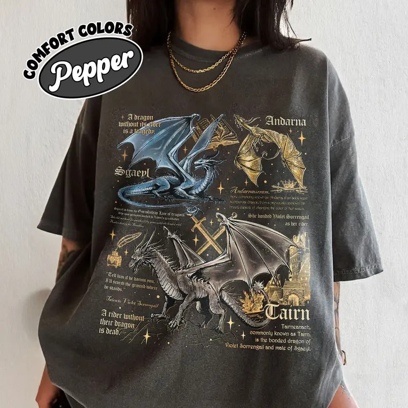 Fourth Wing Dragon Comfort Colors Shirt, Tairn Andarna Sgaeyl Dragon TShirt, Dragon Rider Tee, Basgiath College, Bookish...
