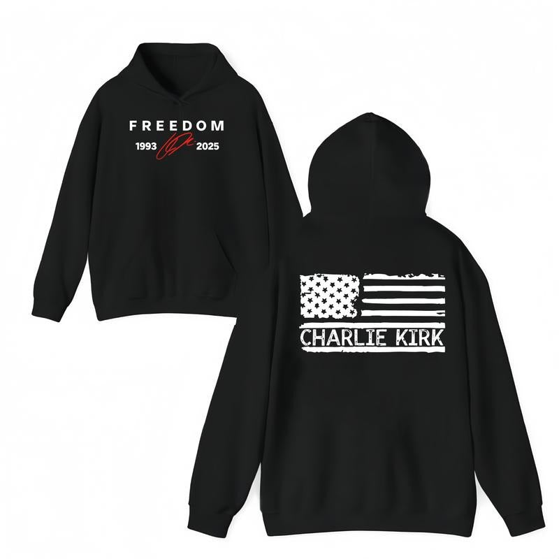 FreeDom Charlie Kirk Hoodie A True Patriot Graphic Pullover for Men & Women Long Sleeve USA Flag Shirt 1993-2025 Freedom...