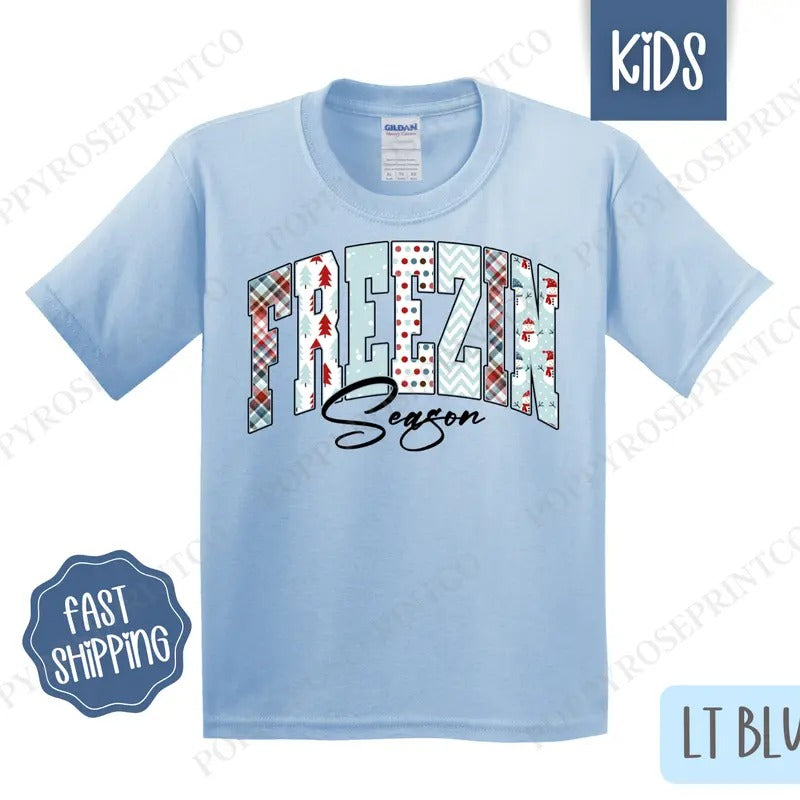 Freezin' Season Kids Shirt - Cute Winter Children's Tshirt - Youth Winter Tee Gildan Hoodie, Sweatshirt | PureTeeCo.com