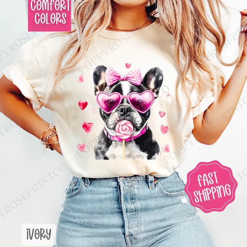 Frenchie Valentine Shirt Comfort Colors, Dog Valentine's Day Women's Tee, Cute Women's Tshirt Hoodie, Sweatshirt