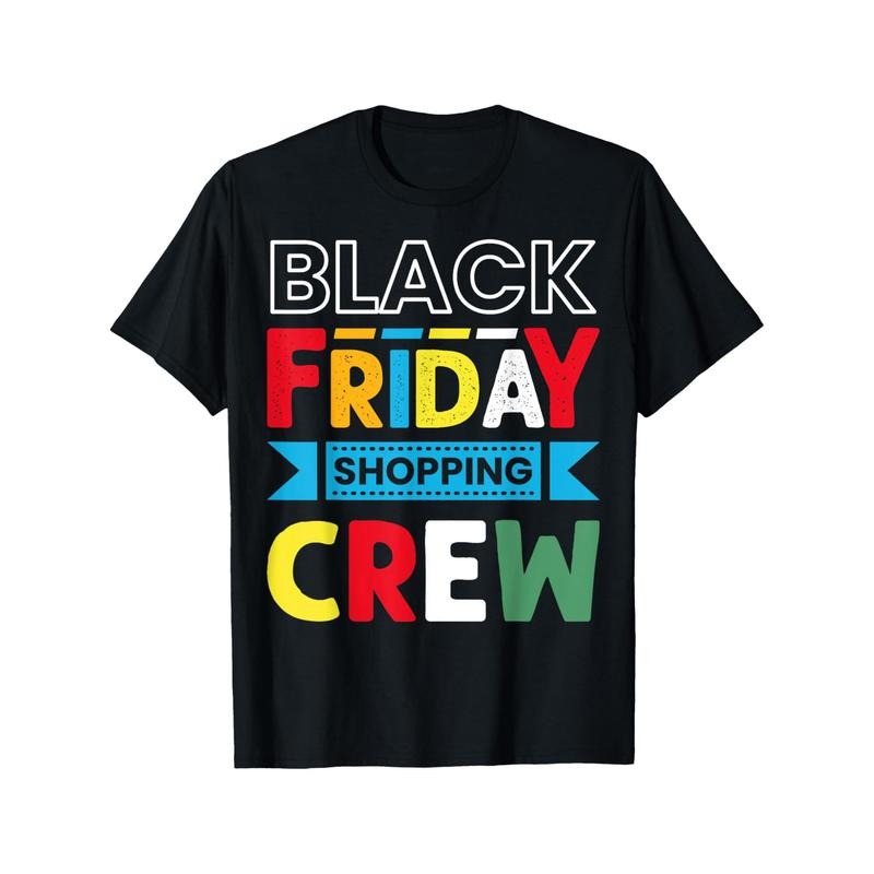 Friday Shopping Crew T-Shirt - Cotton, Crew Neck, Geometric Pattern, Slight Stretch, Knit Fabric, Minimalist Style,...