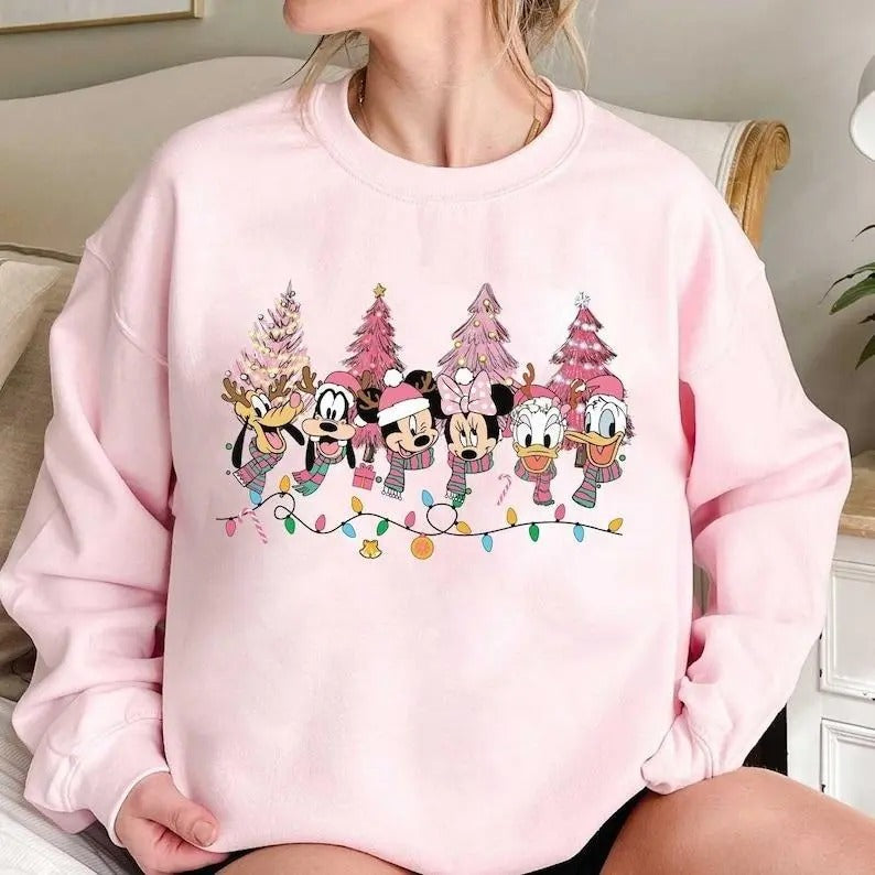 Friends Christmas Sweatshirt, Pink Christmas Tree Sweatshirt, Christmas Sweatshirt T-Shirts, Hoodie | PureTeeCo.com