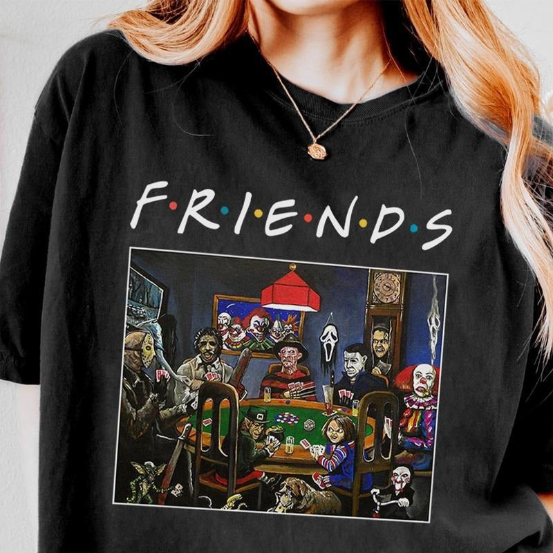 Friends Horror Team Playing Cards Halloween TShirt Jason Voorhees Michael Myers Lovers T Shirt Horror Halloween Shirt...