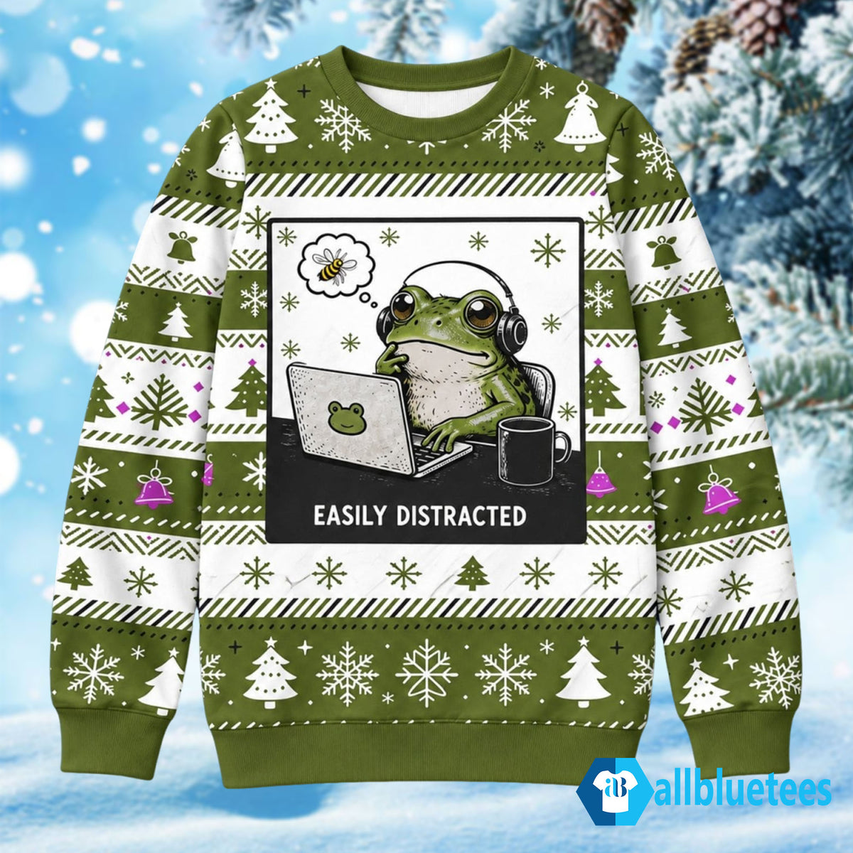 Frog Easily Distracted Ugly Christmas Sweater