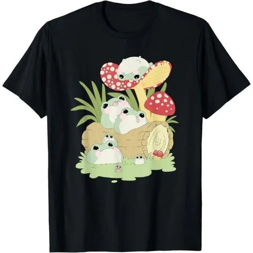 Frog Lying on Mushroom Cute Frog Lover mens T-Shirt Made in USA Hoodie, Sweatshirt | PureTeeCo.com