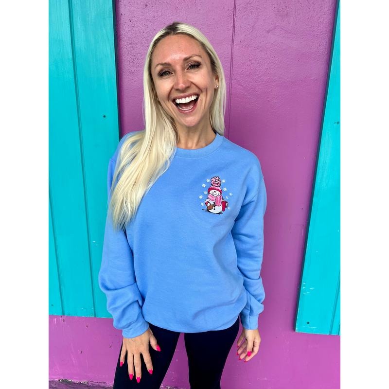 Frosty Girl Embroidered Snowman Sweatshirt T-Shirts, Hoodie | PureTeeCo.com