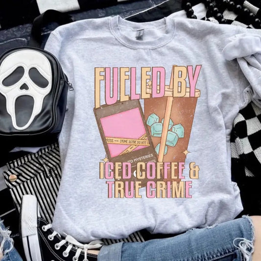 Fueled By Iced Coffee And True Crime  Sweatshirt - Ash Grey - Sublimation - Petty - Unisex Jersey Sweatshirt