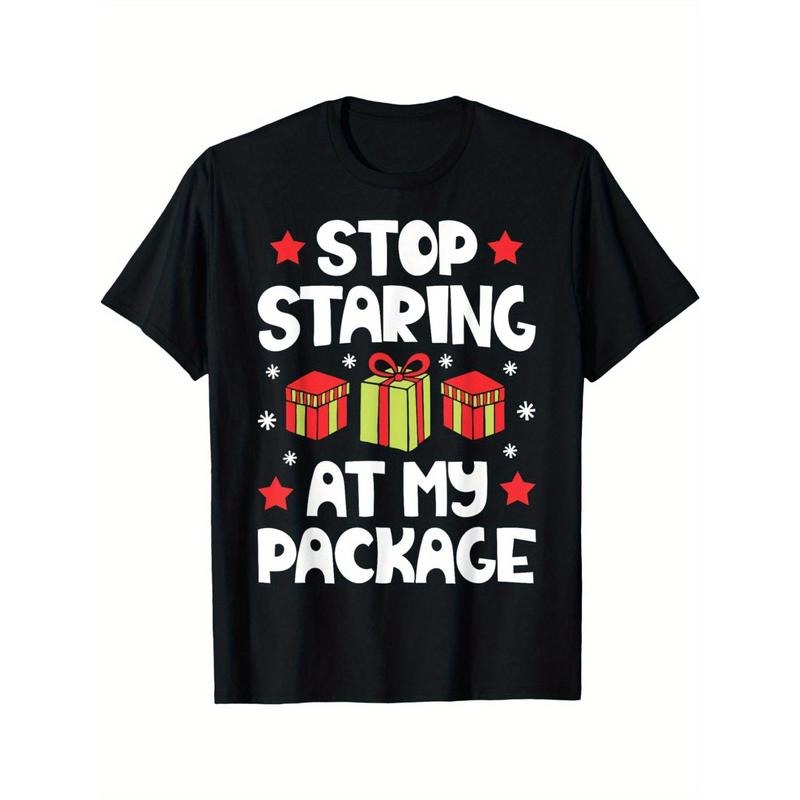 Funny 'Stop Staring At My Package' Christmas T-Shirt for Women