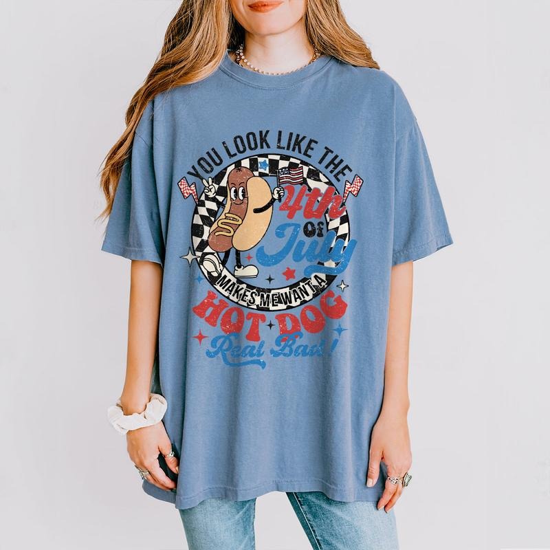 Funny 4th of July Hot Dog Shirt, You Look Like The 4th Of July Tee, Patriotic Humor T-Shirt, Independence Day...