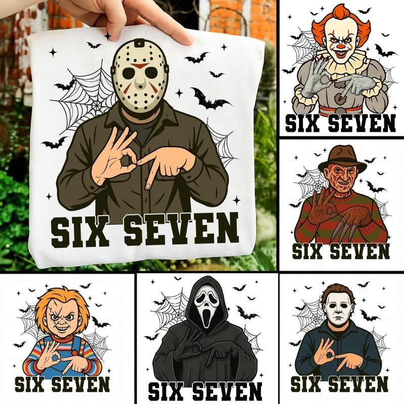 Funny 67 Halloween Characters Bundle Shirt, Six Seven Shirt, Six Seven Meme Pumpkin TShirt, Spooky Season Gift, Halloween...