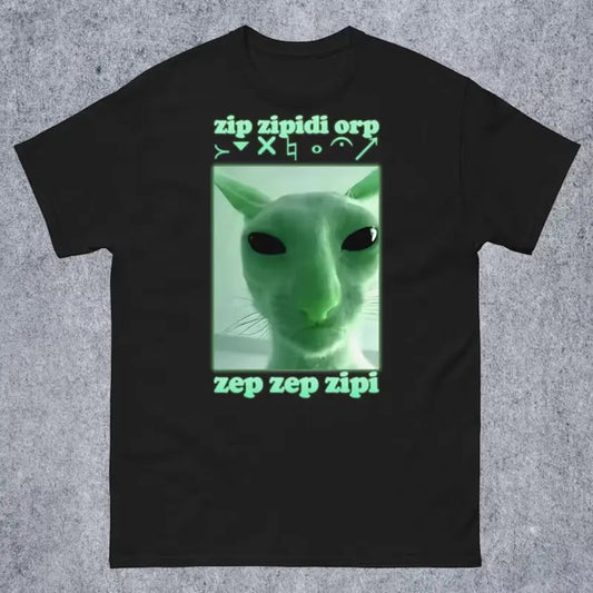 Funny Alien Cat Dank Meme Tee Shirt Gift for Woman and Man, Brainrot T-shirt, Ugly Shirts, Stupid Cringe Tshirt, Alien Invasion Memes, Gifts