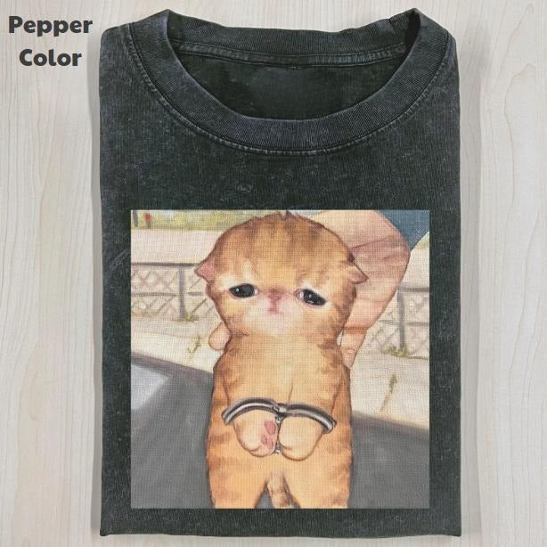 Funny Animal Vintage Graphic Tee, Cat Detained T-Shirt, Animal Shirt, Unisex Meme Cringe Funny Shirt, Menswear Womenswear...