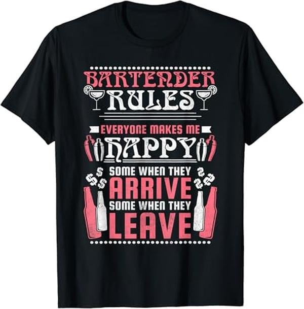 Funny Bar Shirts, Bartender Rules, Funny Bartending T-Shirt Menswear Top