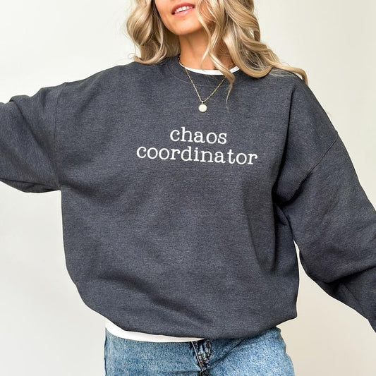 Funny Chaos Coordinator Sweatshirt, Mom Life Crewneck, Teacher Life Sweaters, Coworker Gifts, Nurse Life Pullover, Humorous Women's Tops, Mama Gift Ideas for Her, Comfy Casual Long Sleeve Womenswear