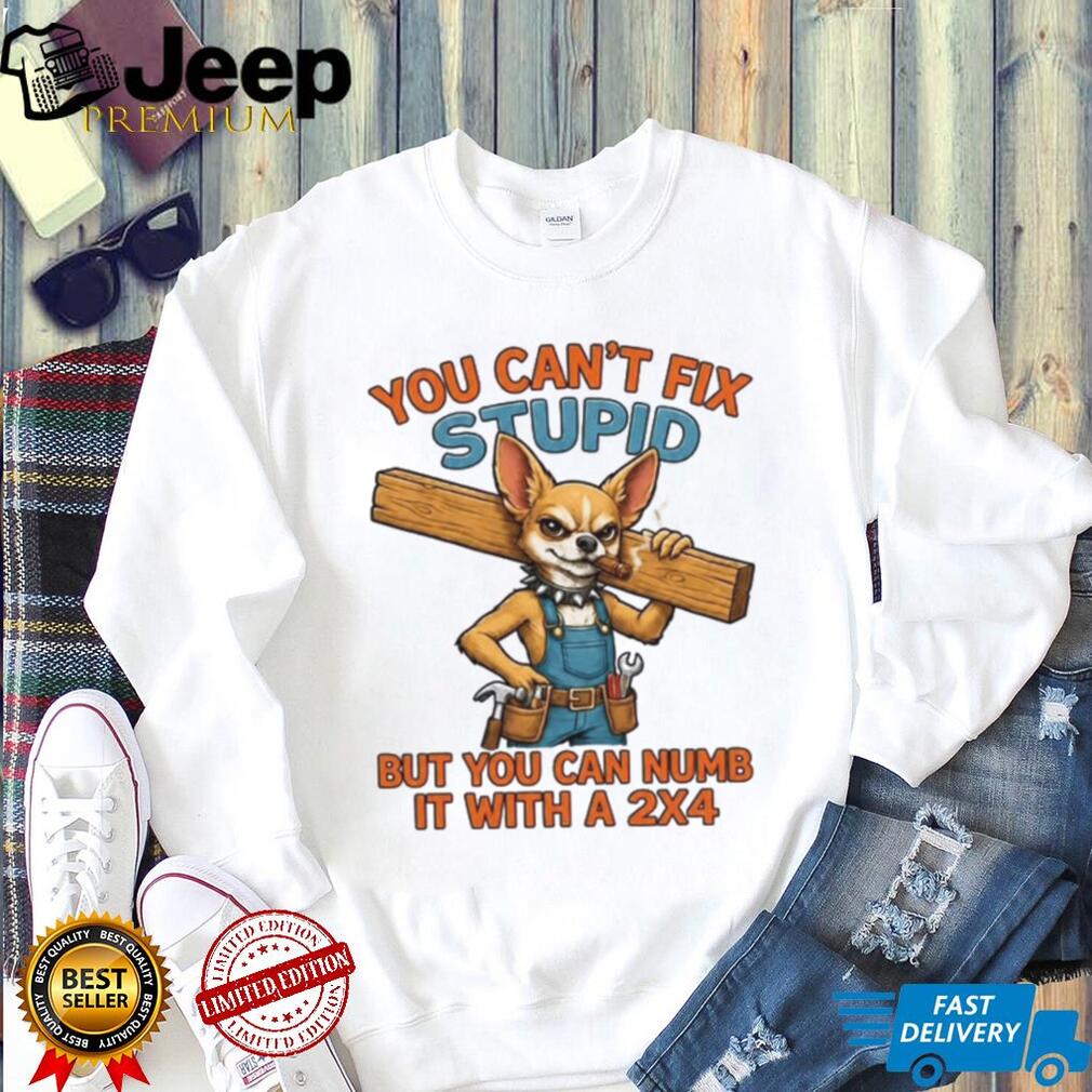 Funny Chihuahua Carpenter You Cant Fix Stupid Numb It With A 2X4 Shirt