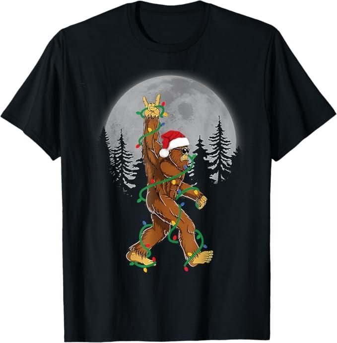 Funny Christmas Shirt, Christmas Gift, Bigfoot Santa Christmas Tree Lights Funny Xmas Sasquatch T-Shirt