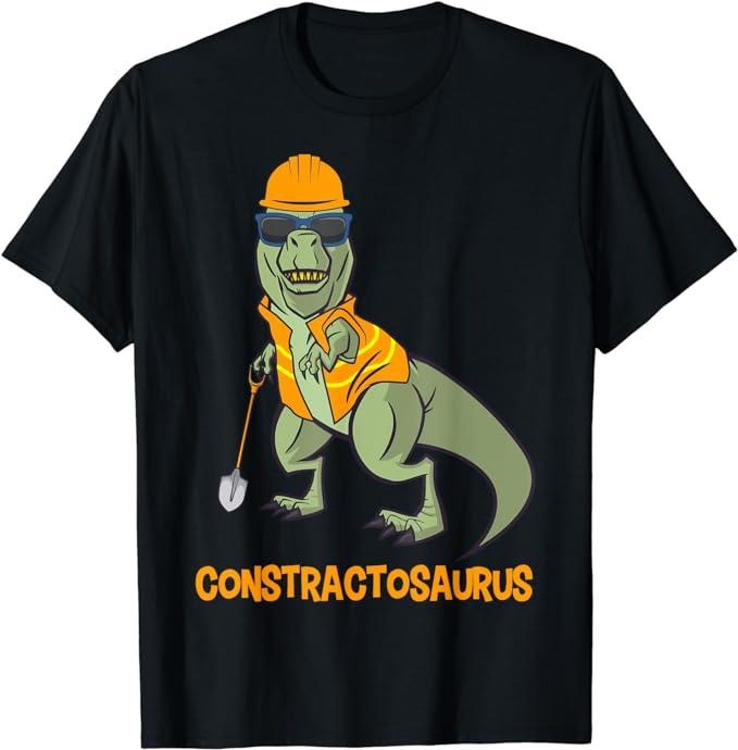 Funny Construction Work Shirts, Constractosaurus Funny Construction Worker Dinosaur T-Rex T-Shirt Menswear Casual Cotton...