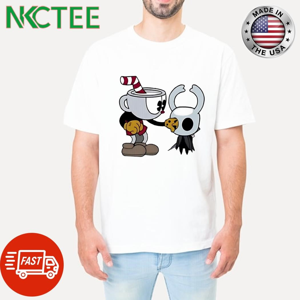 Funny Cuphead and The Knight Hollow Knight shirt