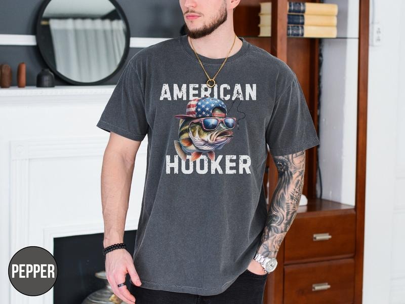 Funny Fishing Shirt, Fisherman Tshirt, American Hooker Tee, 4th of July Shirt, Gift for Dad, Fish Lover Gift, Husband...