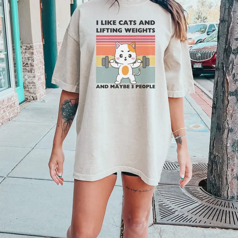 Funny Gym T Shirt Weight Lifting Gifts Retro Cat Shirt For Gym Rat Vintage Cat Gym Gift For Her Gym Clothes For Cat Lover...