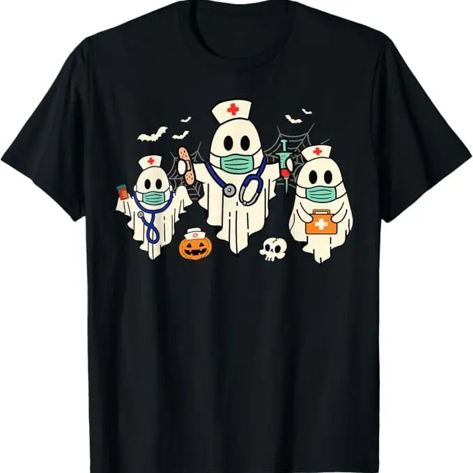Funny Halloween Shirts For Men, Halloween Nurse Nursing Funny Health Worker RN Ghost Nurse T-Shirt Menswear