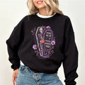 Funny Halloween Skeleton Sweatshirt, Wake Me Up When Summer Ends Crewneck, Aesthetic Coffin Sweater, Creepy Skeleton Tops...