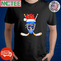 Funny Hockey mask and sticks Santa hat lights Christmas shirt