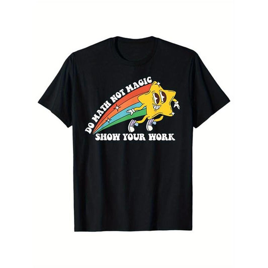 Funny Math Print Men's Cotton T-Shirt - Casual Crew Neck, Short Sleeve Tee for Outdoor & Halloween Wear, Perfect Gift for Teachers Made in USA