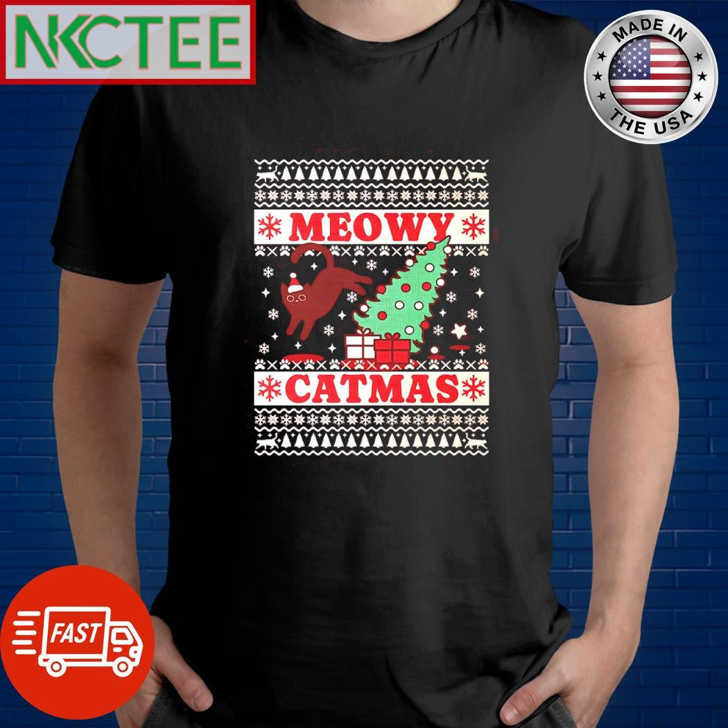 Funny Meowy catmas ugly Christmas cat shirt