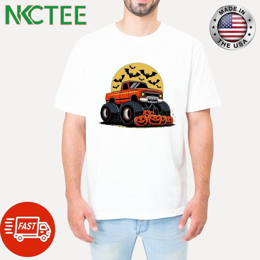 Funny Monster Truck Pumpkins bats moon Halloween shirt