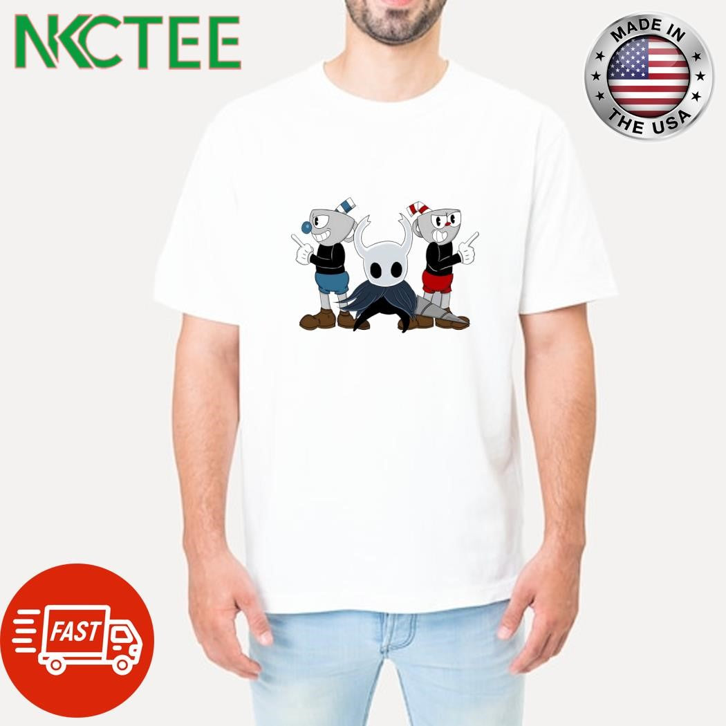 Funny Mugman, Cuphead, and the Hollow Knight shirt
