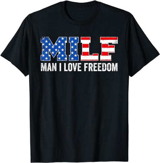 Funny Patriotic Shirts For Men, Man I Love Freedom Funny Patriotic American 4th Of July T-Shirt Menswear Top Casual Cotton Basic Fashion