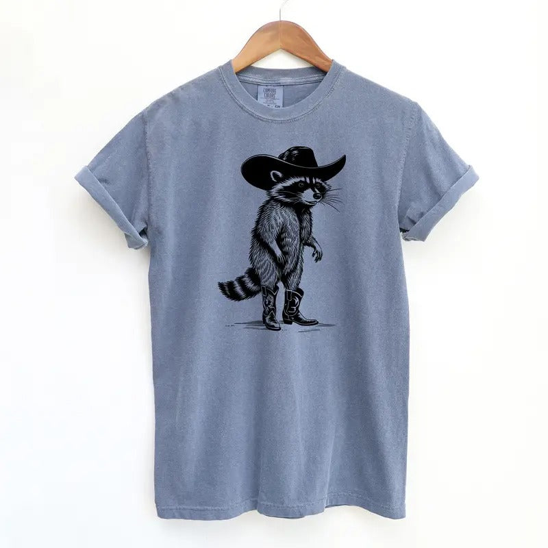 Funny Raccoon Cowboy T-Shirt, Funny Vintage Graphic Tee, Comfort Colors Vintage Shirt, Western Cowgirl Unisex Fit Shirts,...