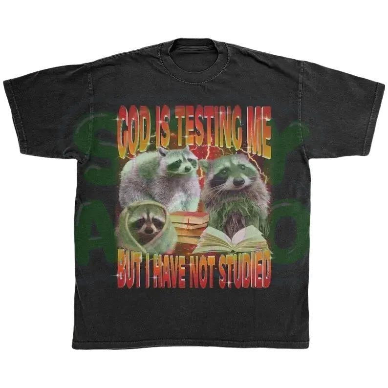 Funny Raccoon Shirt, Y2K Meme Tshirt, Chaotic Student Humor Shirt, Procrastinator Tee, Trash Panda Ironic Tee, College...