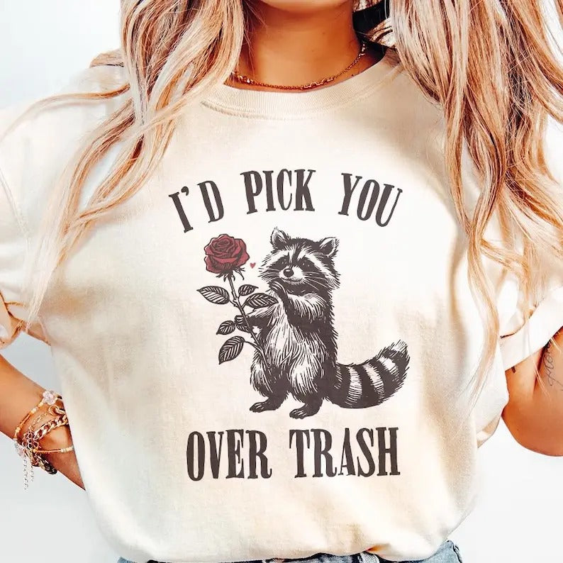 Funny Raccoon Valentines Tshirt, Sarcastic Valentines, Trash Panda Cute Raccoon Shirts, Snarky Raccoon, Top Womenswear thigh highs big t shirt