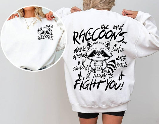 Funny Sarcastic Raccoon Sweatshirt Coffee Lover Raccoon Sweatshirt Overstimulated Snarky Trendy Sarcasm Retro Sweatshirt Mother's Day Gift TK43GD