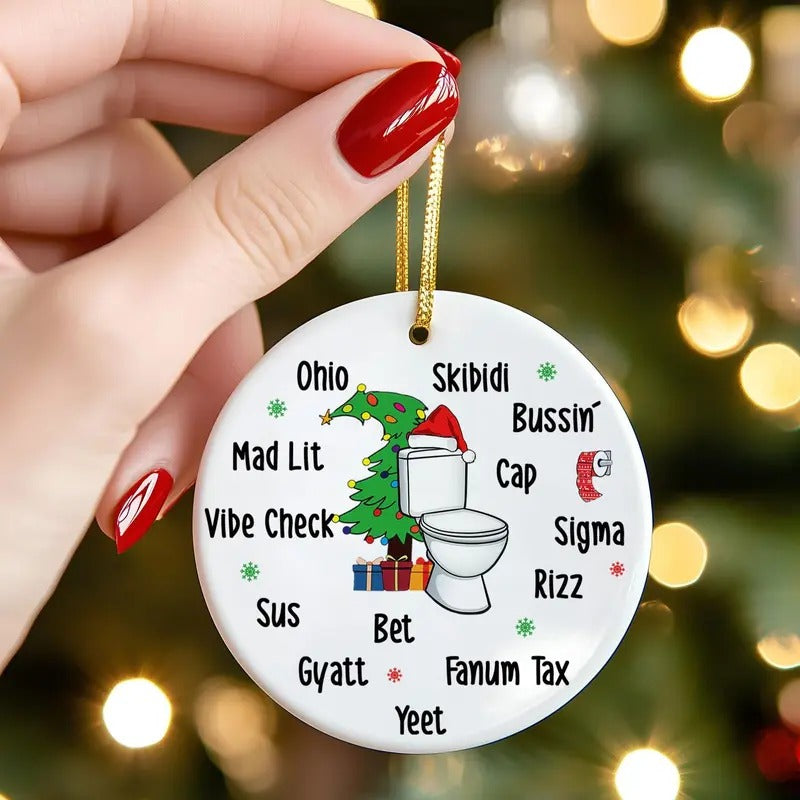 Funny Skibidi Rizzmas Gen Alpha Slang Christmas Ornament, Christmas Family Gift, Trendy Holiday Gift, Skibidi Toilet...