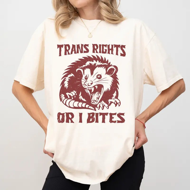 Funny Trans Rights Or I Bites Comfort Colors Shirt, Human Rights T-shirt, Funny Meme Unisex Tee, Funny Opossum Shirt,...